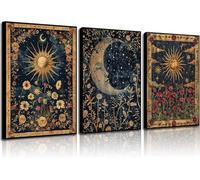 Rumlly Cuadro sobre lienzo celestial Sol y Luna, imagen de luna creciente del Tarot, decoración de pared, pintura gótica de flores silvestres, carteles impresos (20x30cmx3/sin marco)