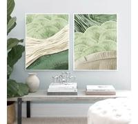 Rumlly Lienzo decorativo para pared, póster de hoja de ginkgo verde, cuadro de pared nórdico para sala de estar, decoración del hogar (70 x 90 cm x 2 / sin marco)