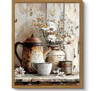 Rumlly Lienzo rústico con diseño de margaritas, obras de arte, pinturas de vetas de madera, pósteres, impresiones (40 x 60 cm, sin marco)