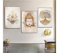 Rumlly Póster de meditación religiosa de Buda Buda, flor de loto, árbol de la vida, arte de pared, decoración del hogar (30 x 40 cm x 3 cm, sin marco)