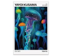 rumlud Colorido arte de pared de medusas oceánicas, pósteres únicos de animales japoneses Yayoi Kusama, impresiones en lienzo para sala de estar, dormitorio, decoración de pared, 61 x 91 cm, sin marco