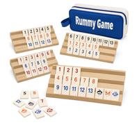 Rummy Juego de Mesa con 1 Bolsa de Almacenamiento, 4 Soportes y 112 Fichas | Rummy Viaje, Rummi Classic para 2-4 Jugadores, Rumi Juego de Mesa para Toda la Familia y Grupos, Amarillo