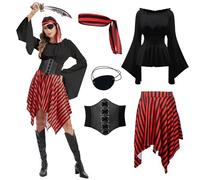 rumnigh Disfraz de pirata para mujer, ropa renacentista medieval con accesorios piratas para carnaval y fiesta de Halloween (negro, M)