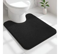 RUN HELIX Alfombra de baño de 50 x 50 cm, en forma de U, pelo largo esponjoso, antideslizante, superabsorbente, lavable a máquina, de microfibra, para el suelo de la bañera, color negro