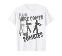 Run Here Comes The Zombies Divertido Disfraz de Halloween de Zombies Camiseta