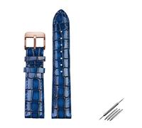 Run Ken Cocodrilo Textura Calfskin Cuero Reloj de cuero Strap18mm 20mm 22mm reloj de reloj compatible con relojes for hombres Accesorios Hebilla sólida azul marrón verde(Blue Rose gold,18mm)