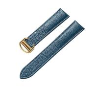 Run Ken Compatible Con Cartier Tank Litchi Grain Cuero Suave Correa De Cuero Hombres # 39; S Damas Con Hebilla Plegable Accesorios For Relojes(Peacock blue gold,17mm)