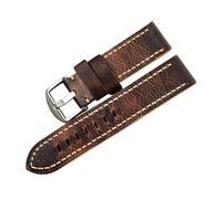Run Ken Correa De Reloj Cuero Vaca Doblada A Mano Compatible Con PAM111 20 22 24 26MM Crudo Estilo Retro Marrón Descolorido For Hombres(B Silver buckle,24mm)