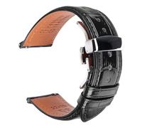 Run Ken Correa De Reloj De Cuero Marrón Y Negro A La Moda, Correa De Reloj De 18mm, 20mm, 22mm Y 24mm For Hombre Y Mujer, Pulsera Con Hebilla De Mariposa(Black Butterfly S,23mm)