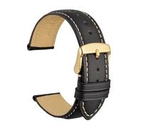 Run Ken Correa De Reloj De Piel De Becerro, Correa De Muñeca De Material Suave, 16mm, 18mm, 19mm, 20mm, 21mm, 22mm, 23mm, 24mm, Hebilla Dorada(Black-Gold-B,19mm)