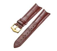 Run Ken Correas de cuero for reloj, extremo de arco, 19mm, 20mm, 21mm, 22m, adaptador de extremo curvo, hebilla de acero, correa de reloj(Brown Gold,21mm)