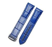 Run Ken Reloj de silicona de cuero genuino del extremo curvo compatible con O-MEGA S-EASTASTER 007 Muñeca Pulsera de la correa a prueba de agua con hebilla plegable azul(Blue silver,20mm)