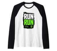 Run Run Marathon Sport Illustration Graphic Camiseta Manga Raglan