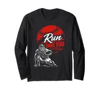 Run Steal I Dare You Baseball Catcher Vintage Humor Manga Larga