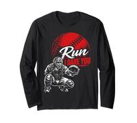 Run Steal I Dare You Baseball Catcher Vintage Humor Manga Larga