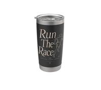 Run The Race Christian Runner Versículo de la Biblia Fe Deporte Vaso térmico de acero inoxidable de doble pared