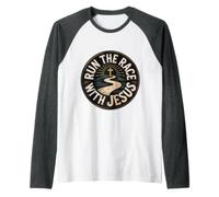 Run The Race with Jesus Fe del Corredor Cristiano |- Camiseta Manga Raglan
