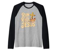 Run The Race with Jesus Fe del Corredor Cristiano - Camiseta Manga Raglan