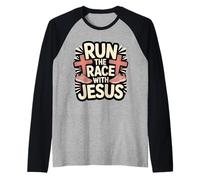 Run The Race with Jesus Fe del Corredor Cristiano - Camiseta Manga Raglan