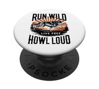 Run Wild Live Free Howl Loud Wolf PopSockets PopGrip Adhesivo