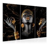 Runa Art African Beauty Cuadro Lienzo no Tejido 3 Piezas Beauty Oro negro Dormitorio Corredor 045431b