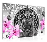 Runa Art Buda Flores Cuadro Decorativo para Sala XXL Gris Zen Oriental 120 x 80 cm 3 Piezas Decoración de Pared 504731b