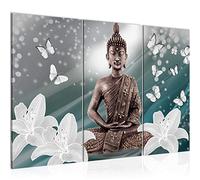 Runa Art Buda Flores Cuadro Decorativo para Sala XXL Verde Mariposa Zen 120 x 80 cm 3 Piezas Decoración de Pared 505631b