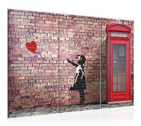 Runa Art Chica Banksy con globo Cuadro Decorativo para Sala XXL rojo Pared de ladrillo 120 x 80 cm 3 Piezas Decoración de Pared 033031a
