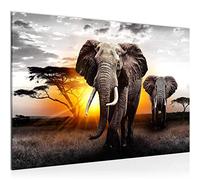 Runa Art Cuadro África Elefante Moderno Murales - 100% Made In Germany - Panorama Gris Naranja Corredor 007615a