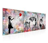 Runa Art Cuadro Decorativo Banksy Street Art 3 Piezas Lienzo no Tejido Decoración para Sala 90 x 30 cm Pared de ladrillo Vistoso 029234b