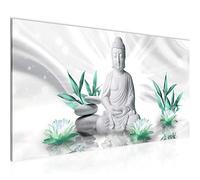 Runa Art Cuadro Decorativo Buda Feng Shui 1 Parte Moderno Cuadro Lienzo no Tejido para Sala Spa Relajarse Gris Turquesa 011612b