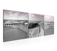Runa Art Cuadro Decorativo playa 3 Piezas Lienzo no Tejido Decoración para Sala 90 x 30 cm costa Rosa gris 028034b