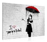 Runa Art Cuadro Moderno Banksy Nola Chica con paraguas - 100% Made In Germany - Street Art Gris Rojo Sala 041115a