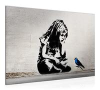Runa Art Cuadro Moderno Chica con Pájaro - 100% Made In Germany - Street Art gris azul Sala 040615c