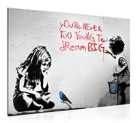 Runa Art Cuadro Moderno Chica con Pájaro Dream Big - 100% Made In Germany - Street Art gris rojo Sala 040615a