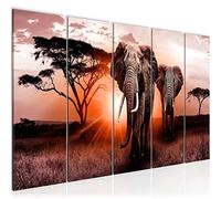 Runa Art Cuadro XXL África Elefante 200 x 80 cm Gris Rojo 5 Piezas - Made in Germany - 007655b