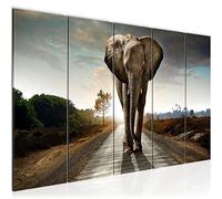 Runa Art Cuadro XXL África Elefante 200 x 80 cm Marrón 5 Piezas - Made in Germany - 042655a