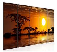 Runa Art Cuadro XXL África Elefante 200 x 80 cm Naranja 5 Piezas - Made in Germany - 000555a