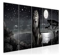 Runa Art Cuadro XXL África León 200 x 80 cm Negro Y Blanco 5 Piezas - Made in Germany - 022955c