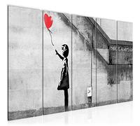 Runa Art Cuadro XXL Banksy Globo Chica 200 x 80 cm Rojo 5 Piezas - Made in Germany - 301655a