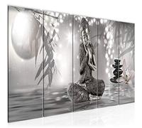 Runa Art Cuadro XXL Buda Feng Shui 200 x 80 cm Turquesa Gris 5 Piezas - Made in Germany - 503455c