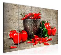 Runa Art Cuadro XXL Cocina Verduras 200 x 80 cm Rojo Marrón 5 Piezas - Made in Germany - 005855a