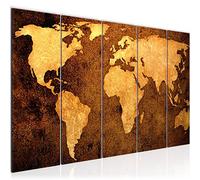 Runa Art Cuadro XXL Mapa Del Mundo 200 x 80 cm Oro 5 Piezas - Made in Germany - 101755a