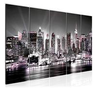 Runa Art Cuadro XXL New York 200 x 80 cm Rosa Gris 5 Piezas - Made in Germany - 605555b