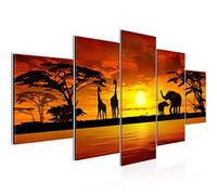 Runa Art Cuadros África Puesta De Sol 5 Piezas Lienzo no Tejido Decoracion Sala Panorama Gris Rosado 000252a