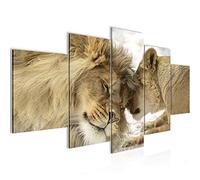 Runa Art - Cuadros Decorativos Leones Amor 200 x 100 cm 5 Piezas XXL Decoracion de Pared Diseño Beige 002151a