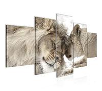 Runa Art - Cuadros Decorativos Leones Amor 200 x 100 cm 5 Piezas XXL Decoracion de Pared Diseño Beige 002151b