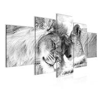 Runa Art - Cuadros Decorativos Leones Amor 200 x 100 cm 5 Piezas XXL Decoracion de Pared Diseño Negro Y Blanco 002151c