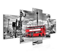 Runa Art - Cuadros Decorativos Londres Autobús 200 x 100 cm 5 Piezas XXL Decoracion de Pared Diseño Gris Rojo 604751a