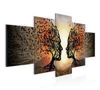Runa Art - Cuadros Decorativos Pareja Amor Beso 5 Piezas XXL Decoracion de Pared Diseño Negro naranja 041251a